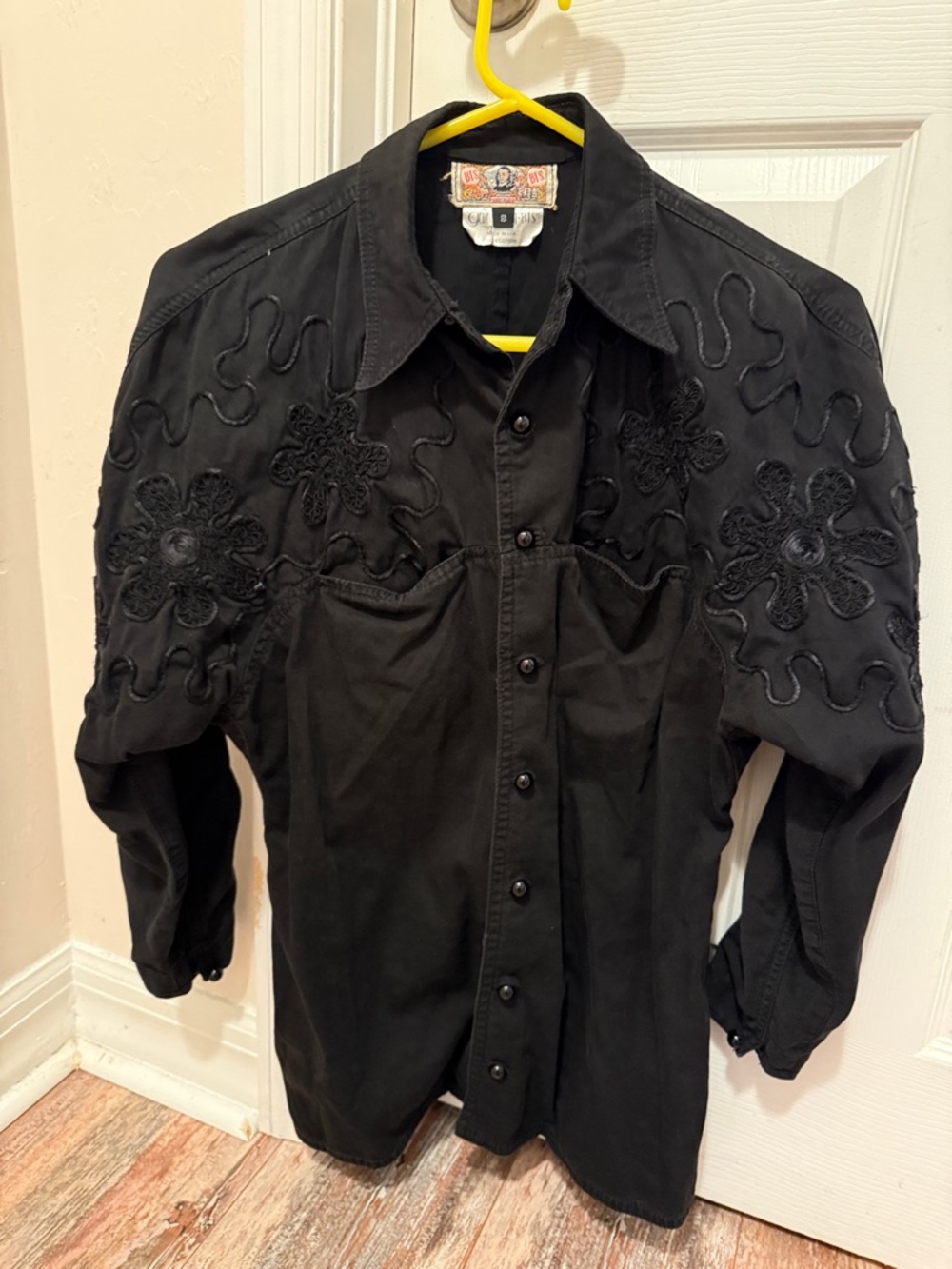 Embroidered Black Button-Up Shirt unisex